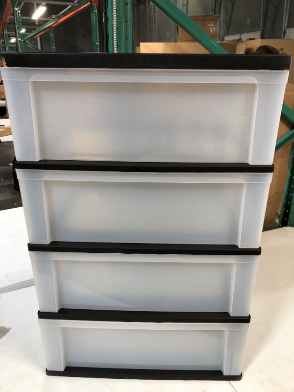 Photo 2 of -DAMAGED/USED(SEE NOTES)-IRIS USA Plastic 4 Drawer Wide Storage Drawer Cart with 4 Caster Wheels , Black, Set of 1 4 Drawer Wide Black, 15.75"D x 21.25"W x 34.13"H