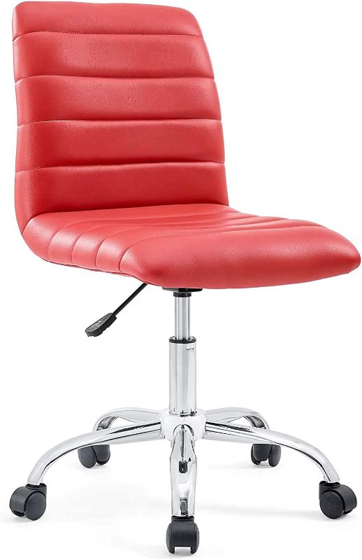 Photo 1 of Modway Ripple Ribbed Armless Mid Back Swivel Computer Desk Office Chair In Red