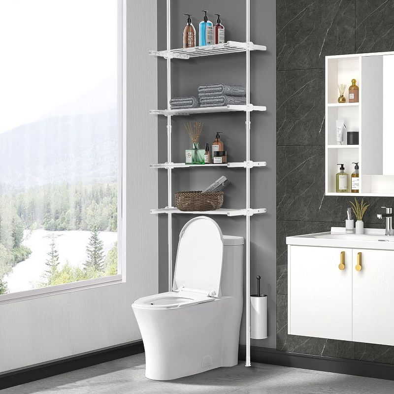 Photo 1 of *STOCK PHOTO REFERENCE ONLY* ALLZONE Bathroom Organizer, Over The Toilet Storage, 4-Tier Adjustable Shelves for Small Room, Saver Space, 92 to 116 Inch Tall, White