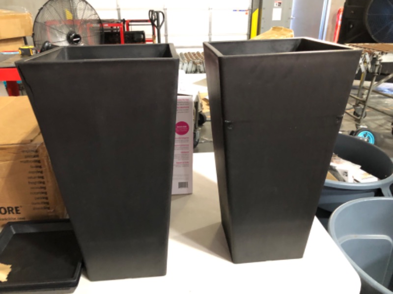 Photo 1 of *MINOR CRACKING ON ONE POT*
Elevens Set of 2 Tall Outdoor Planters 20 Inch, black
