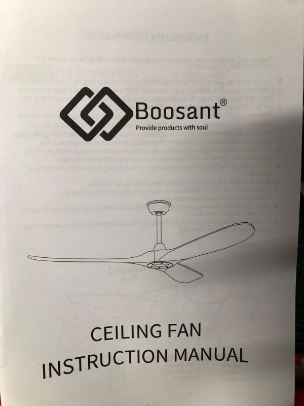 Photo 2 of *STOCK PHOTO REFERENCE ONLY* BOOSANT 60” Ceiling Fans Without Light, Solid Wood Ceiling Fan with Remote Control and Quiet DC Motor, No Light, Modern Smart Ceiling Fan with 3 Blades, Indoor Outdoor Ceiling Fans for Patios, Living Room, Bedroom, Farmhouse, 