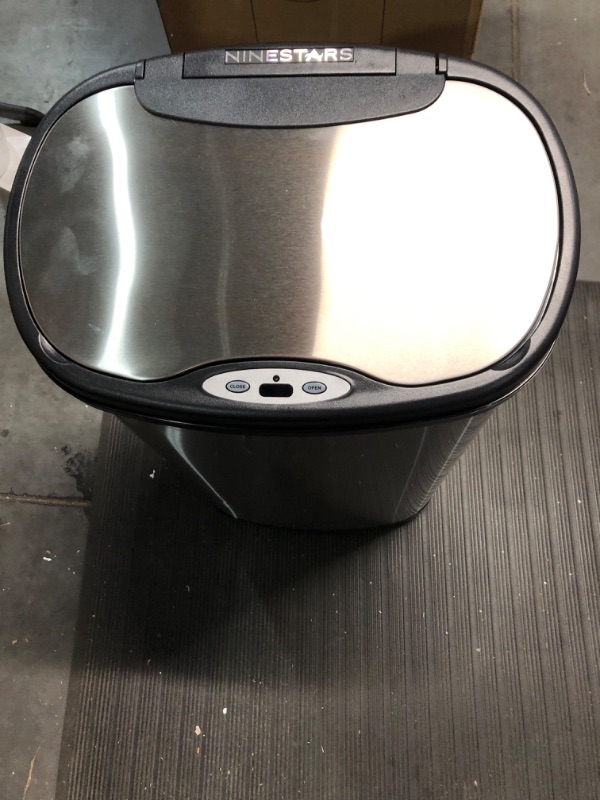 Photo 3 of **SEE NOTES**
NINESTARS DZT-50-13R Automatic Touchless Infrared Motion Sensor Trash Can/Recycler, 13 Gal 50L, Stainless Steel Base (Oval, Black/Silver Lid) 