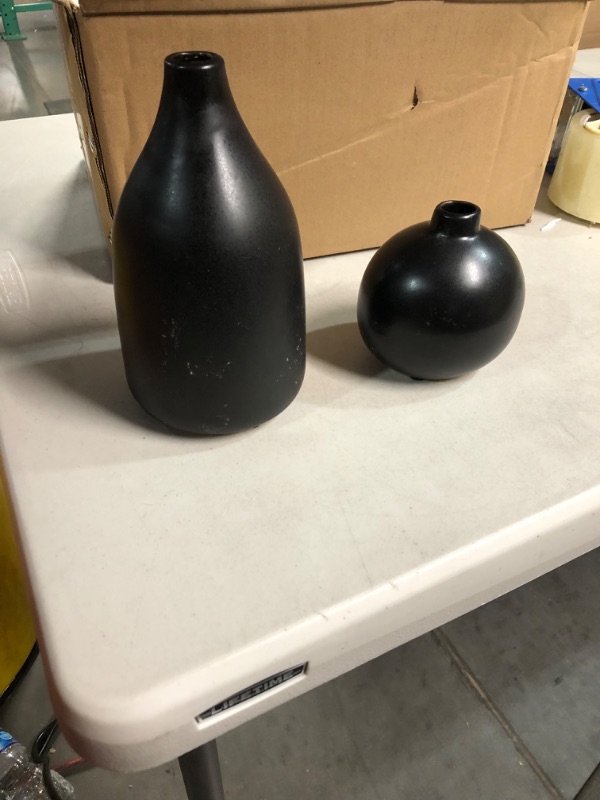 Photo 3 of **USED/SEE NOTES** Ceramic Vase Set of 3, Small Flower Vases  Black