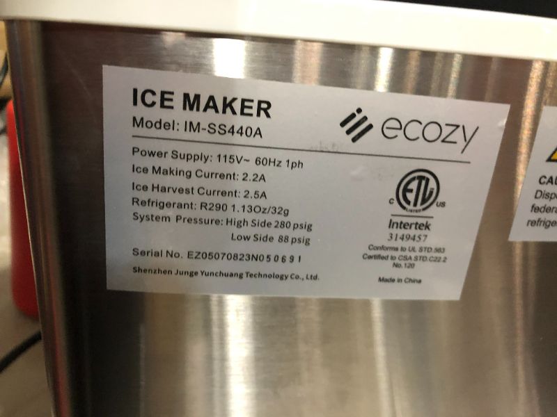 Photo 6 of **PARTS ONLY, NON-FUNCTIONAL** ecozy Countertop Ice Makers, 45lbs Per Day, 24 Cubes Ready in 13 Mins, Stainless Steel Housing 