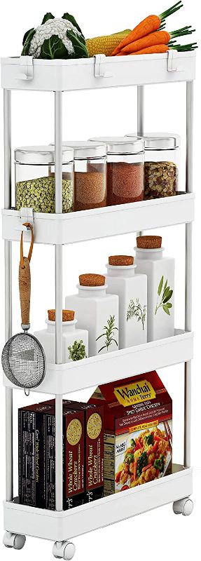 Photo 1 of 4 Tier Slim Storage Cart Mobile Shelving Unit 