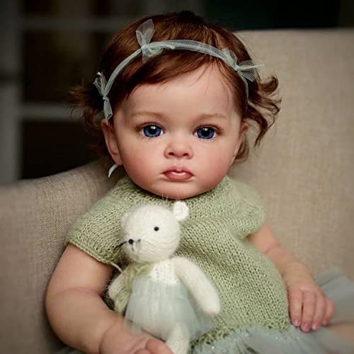 Photo 2 of AHWUWAQ Reborn Baby Dolls, 24 Inch Realistic Newborn Baby Dolls Girl with Curly Hair,Lifelike Baby Reborn Toddler Doll Gift Set for Kid Age 3+