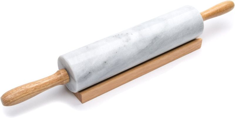 Photo 1 of ** USED BROKEN ** Fox Run Polished Marble Rolling Pin with Wooden Cradle, 10-Inch Barrel, White