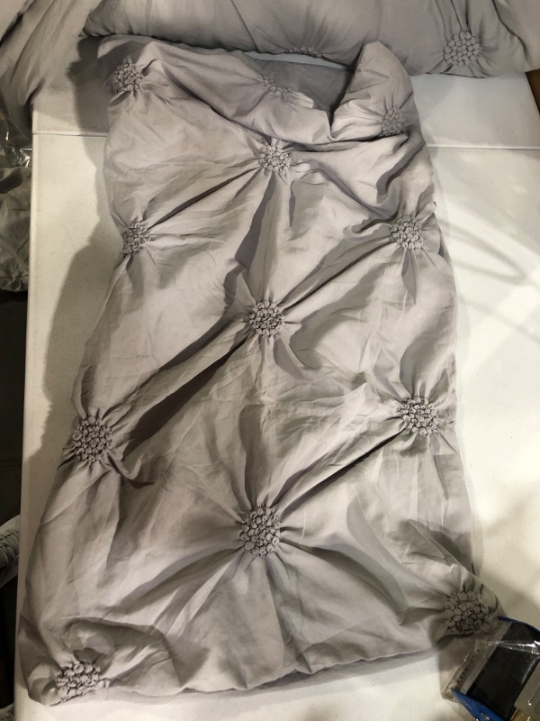 Photo 1 of *** USED ** Swift Home Bedding Comforter Sets, Luxury and Lightweight 3-Piece Ruched 3D Floral Pintuck Comforter Sets, Machine Washable - Gray, King/ Cal King Gray King/CK(106" x 94")