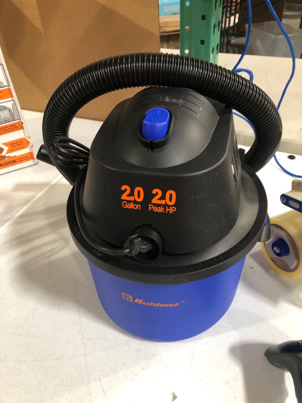 Photo 2 of *** USED*** Koblenz WD-2L Portable Wet-Dry Vacuum, 2.0 Gallon/2.0HP Compact Lightweight, Blue+Black 5 Year Warranty