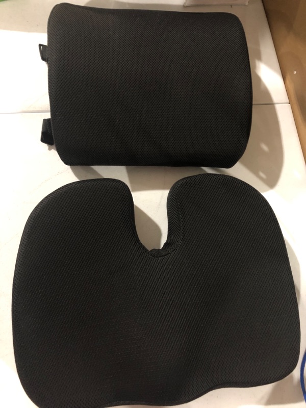 Photo 1 of Amazon Basics Seat Cushion & Lumbar Support, Memory Foam, Black, 2-Pack