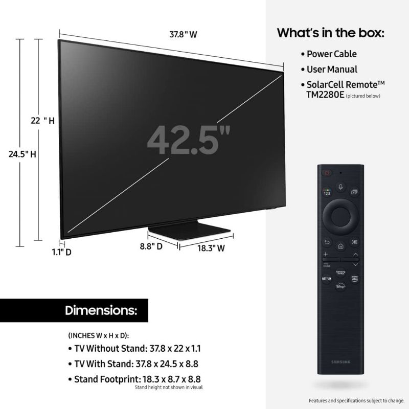 Photo 1 of SAMSUNG 43-Inch Class Neo QLED 4K QN90B Series Mini LED Quantum HDR 24x, Dolby 