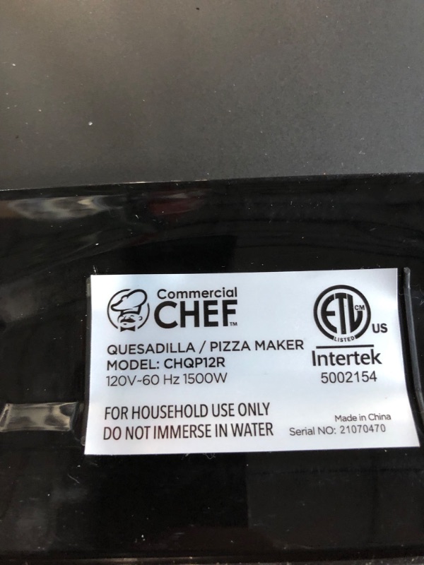 Photo 2 of ** LID IS CHIPPED & TESTED,  TURNS ON AND HEATS UP** SEE PICTURES**Commercial Chef CHQP12R 12 inch Countertop Pizza Maker