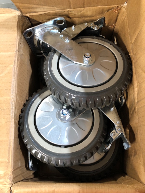 Photo 2 of 8" Heavy Duty Caster Wheels Set of 4 Load 2200lbs Premium Rubber No Noise Casters Wheels Lockable Bearing Plate Caster with Brakes 360 Degree Plate Swivel&Fixed Castors Wheel for Furniture Workbench 8 inch Rubber Caster Wheels