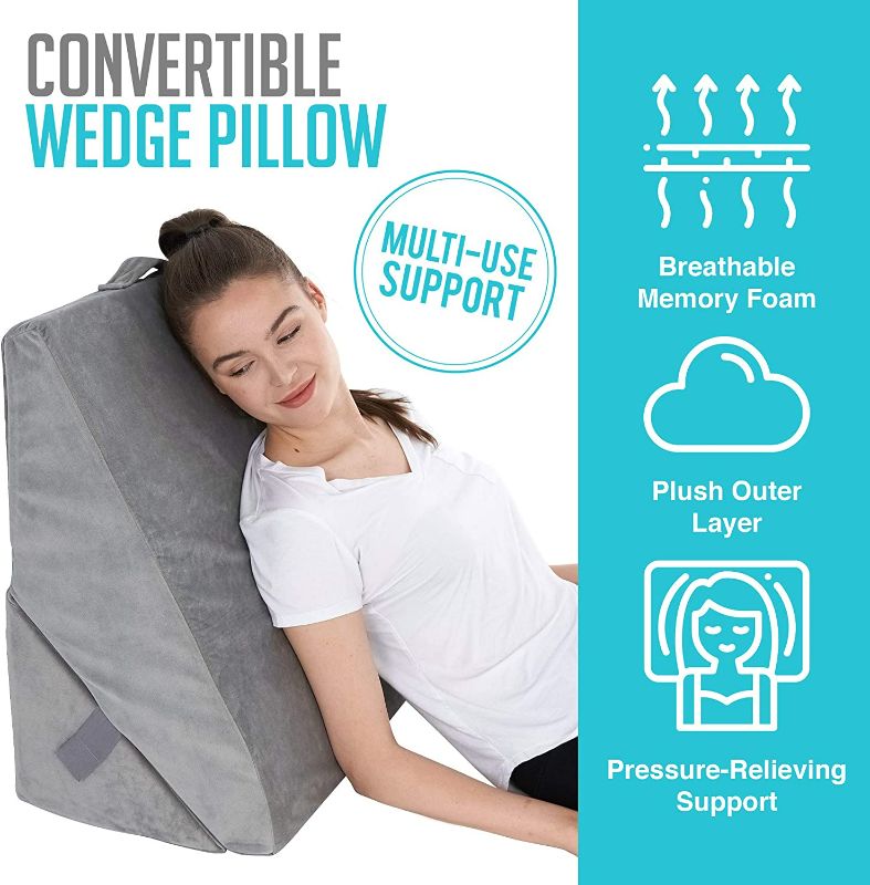 Photo 2 of Bed Wedge Pillow - Adjustable 9&12 Inch Folding Memory Foam Incline Cushion System for Legs and Back Support Pillow - Acid Reflux, Anti Snoring, Heartburn, Reading – Machine Washable Grey