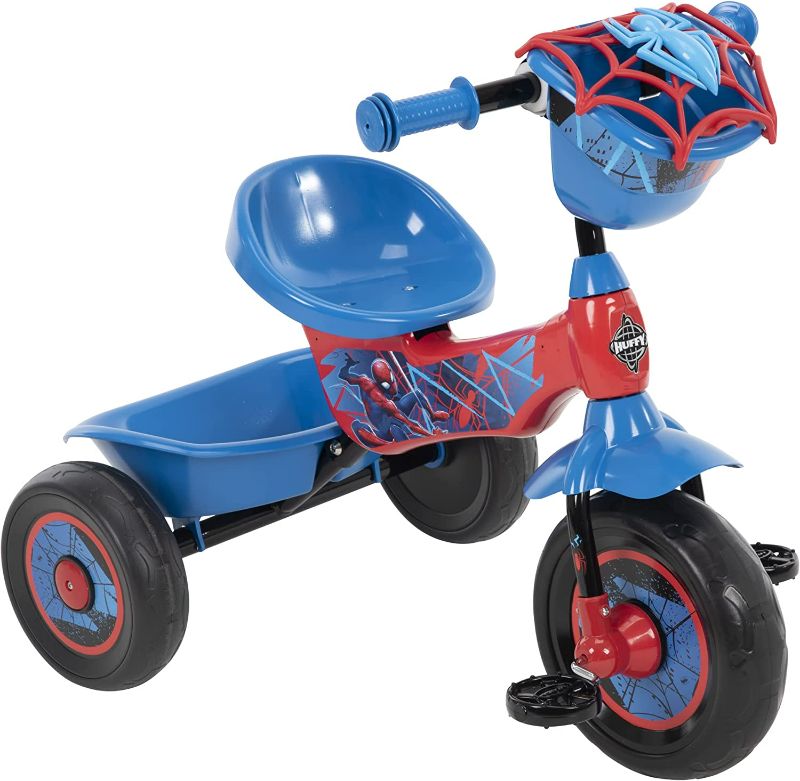 Photo 1 of **SEE NOTES**
Huffy Marvel Spider-Man 3 Wheel Preschool Training Tricycle with Steel Frame, Storage Basket, Red & Blue, 19.5 x 10 x 13.6 inches