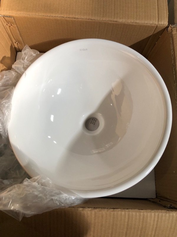 Photo 2 of [USED] Kraus KCV-141 White Round Ceramic Bathroom Sink 15.7 Inch Sink White