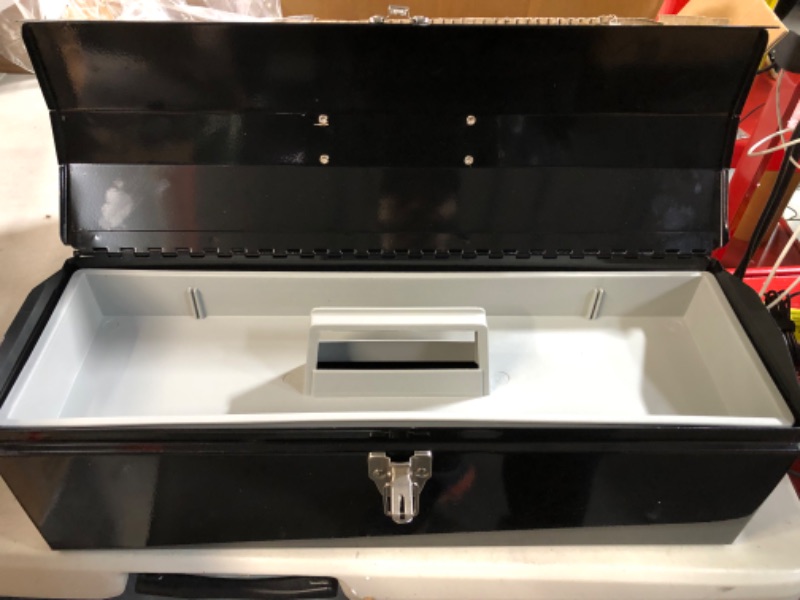 Photo 1 of Torin ATB101B 19" Hip Roof Style Portable Steel Tool Box with Metal Latch Closure and Removable Storage Tray, 