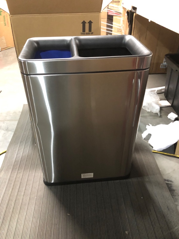 Photo 3 of *NEW/SMALL DENT* Home Zone Living Open Top 13 Gallon Dual Trash Can for Recycling and Trash, Commercial Grade with a Slim Stainless Steel Design, 50 Liter Total Capacity  
