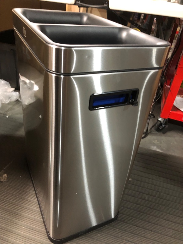 Photo 6 of *NEW/SMALL DENT* Home Zone Living Open Top 13 Gallon Dual Trash Can for Recycling and Trash, Commercial Grade with a Slim Stainless Steel Design, 50 Liter Total Capacity  
