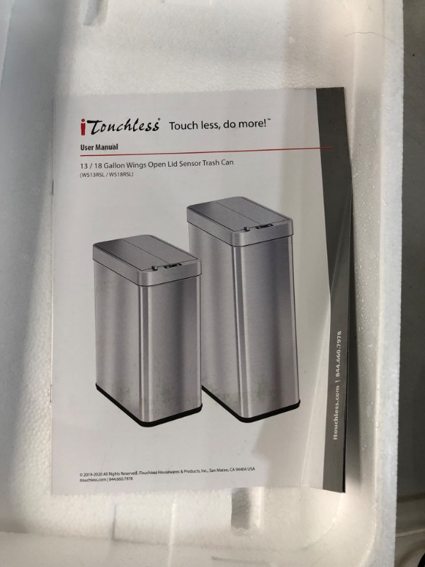 Photo 5 of *USED/SEE NOTES* iTouchless 13 Gallon Wings-Open Sensor Trash Can with AbsorbX Odor Filter and Pet-Proof Lid, Stainless Steel, Automatic 