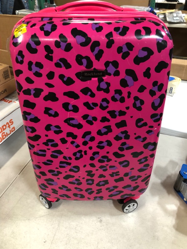 Photo 2 of *NEW * Rockland Safari Hardside Spinner Wheel Luggage, Magenta Leopard, Carry-On 20-Inch 