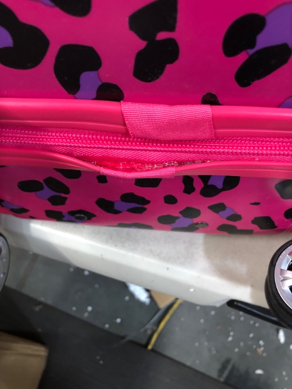 Photo 3 of **USED**HAS A PLASTIC COVER ON IT**  Rockland Safari Hardside Spinner Wheel Luggage, Magenta Leopard, Carry-On 20-Inch 