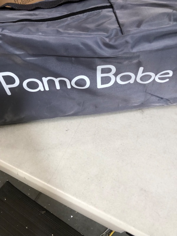 Photo 3 of **USED/SEE NOTES* Pamo Babe Portable Crib Baby Playpen with Mattress and Carry Bag (Grey)…