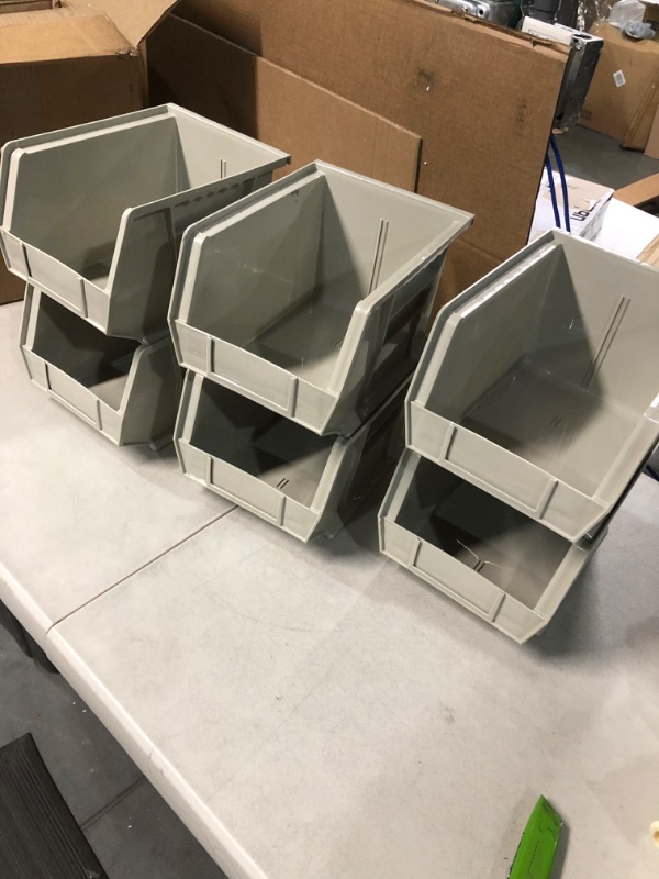 Photo 2 of *USED* Akro-Mils 30239 AkroBins Plastic Storage Bin Hanging Stacking Containers, (11-Inch x 8-Inch x 7-Inch), Stone, (6-Pack)