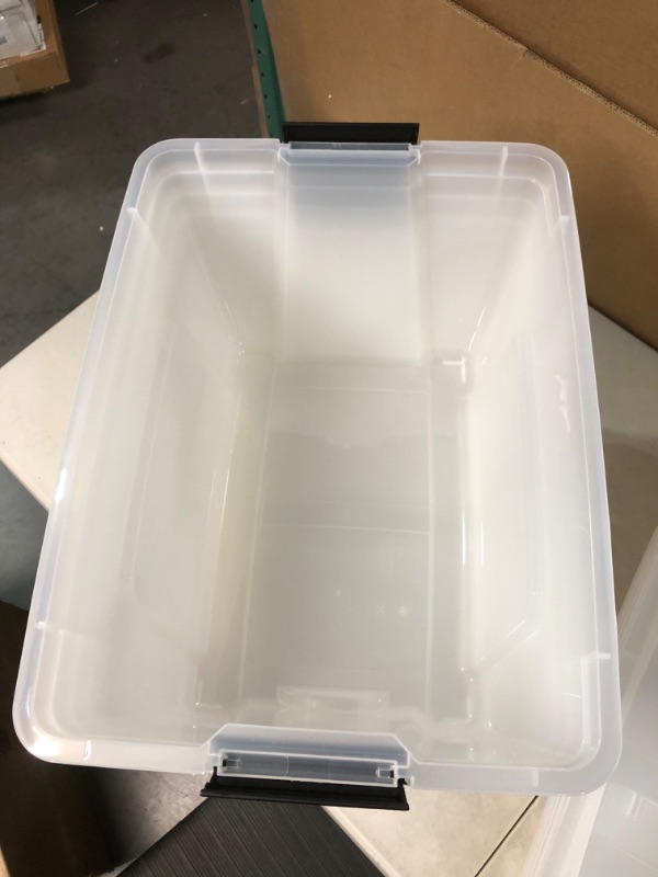 Photo 2 of *ONLY 4 TUBS/SEE NOTES* IRIS USA 53 Qt. Plastic Storage Bin Tote Organizing Container with Durable Lid , clear with Black Buckle 