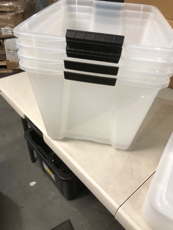 Photo 5 of *ONLY 4 TUBS/SEE NOTES* IRIS USA 53 Qt. Plastic Storage Bin Tote Organizing Container with Durable Lid , clear with Black Buckle 