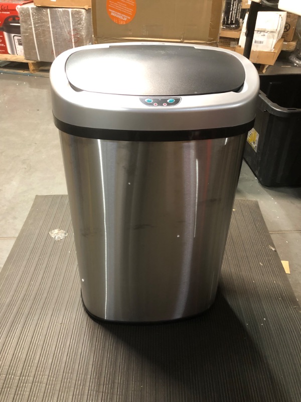 Photo 2 of *USED** iTouchless 13 Gallon SensorCan Kitchen Trash Can with Odor Filter, Stainless Steel, Oval Shape, Sensor-Activated Lid Garbage Bin, **Battery & AC Adapter not included**