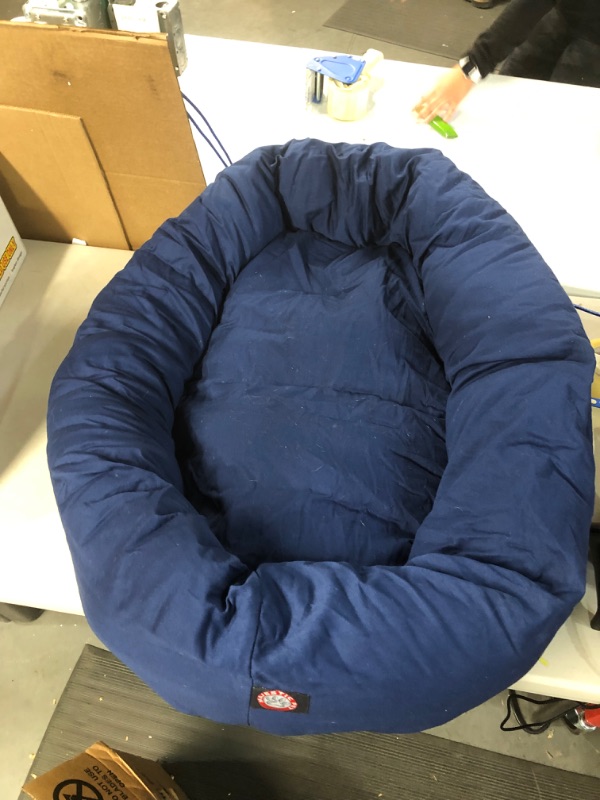 Photo 4 of *USED/DIRTY*40" Blue & Sherpa Bagel Bed By Majestic Pet Products