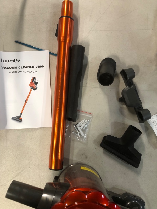 Photo 2 of **USED/SEE NOTES* iwoly V600 Stick Vacuum Cleaner Corded 23 ft with 17KPa Powerful Suction, Adjustable Lightweight Bagless Vacuum with HEPA Filter for Hard Floor, Orange