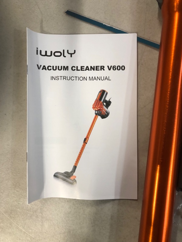 Photo 4 of **USED/SEE NOTES* iwoly V600 Stick Vacuum Cleaner Corded 23 ft with 17KPa Powerful Suction, Adjustable Lightweight Bagless Vacuum with HEPA Filter for Hard Floor, Orange