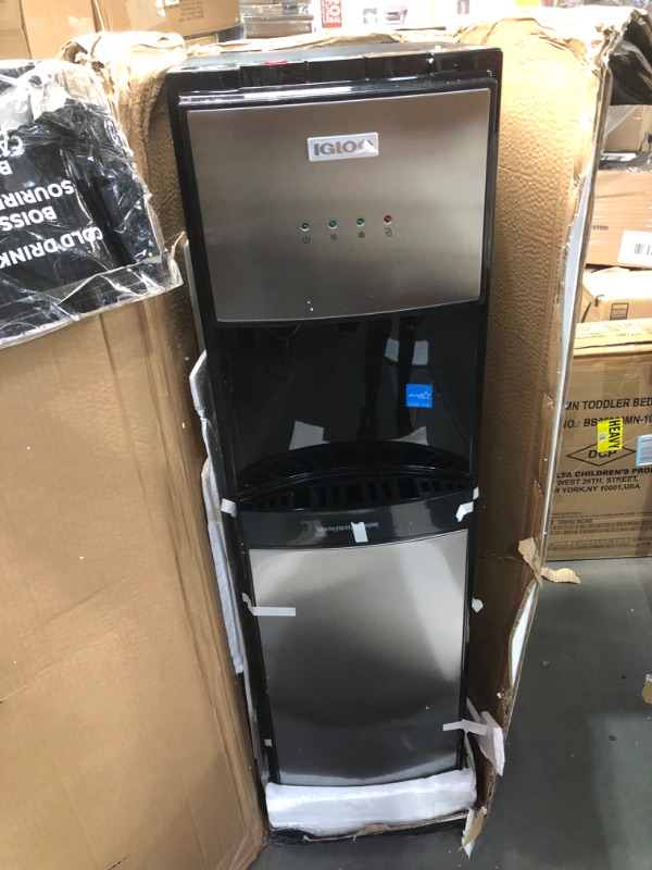 Photo 2 of **USED/SEE NOTES* Igloo IWCBL353CRHBKS Stainless Steel Hot, Cold & Room Water Cooler Dispenser, Holds 3 & 5 Gallon Bottles, 3 Temperature Spouts, No Lift Bottom Loading, Child Safety Lock, Black/Stainless