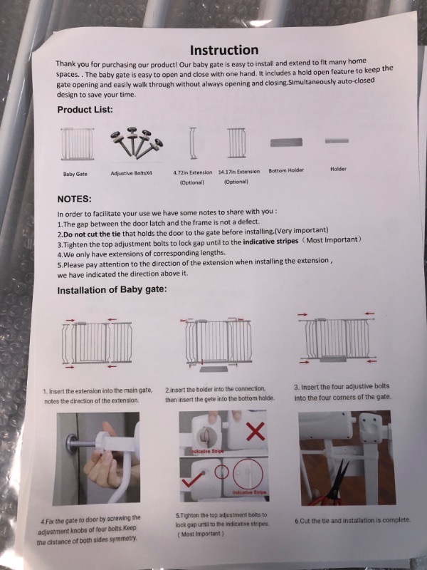 Photo 3 of ALLAIBB Extra Wide Baby Gate Pressure Mount Auto Close White Metal Child Dog Pet Safety Gates with Walk Through for Stairs,Doorways,Kitchen and Living Room 62.2-66.9 in (71.65-76.38"/182-194cm)