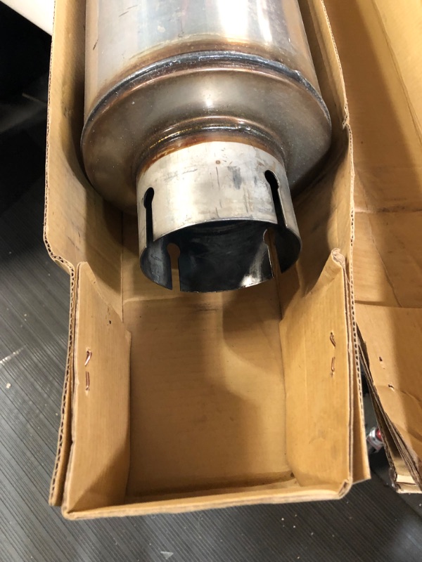 Photo 3 of ***HEAVILY USED** Upower 4" Inlet Diesel Exhaust Muffler 7" x 24" Body 30" Whole Length XS2772 - Straight Through Stainless Steel Welded On Resonator Muffler