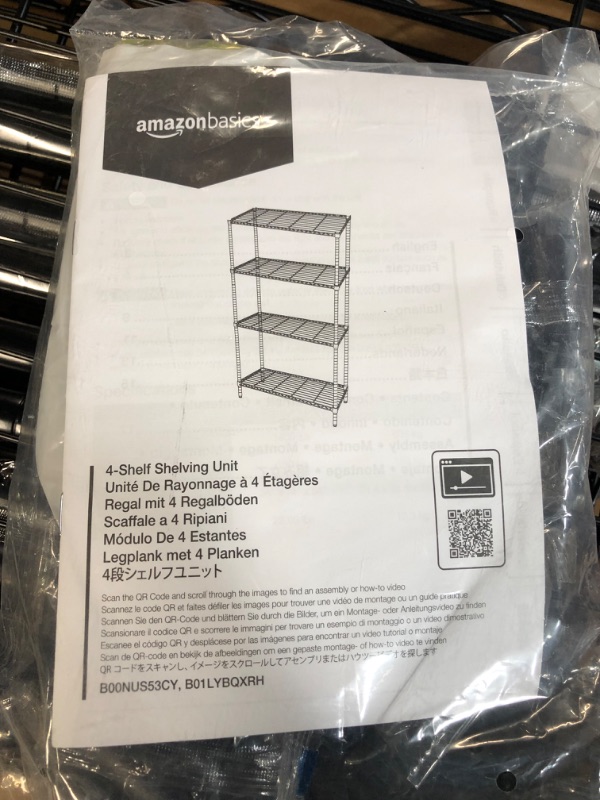 Photo 3 of Amazon Basics 4-Shelf Adjustable, Heavy Duty Storage Shelving Unit (350 lbs loading capacity per shelf), Steel Organizer Wire Rack, Black (36L x 14W x 54H) 