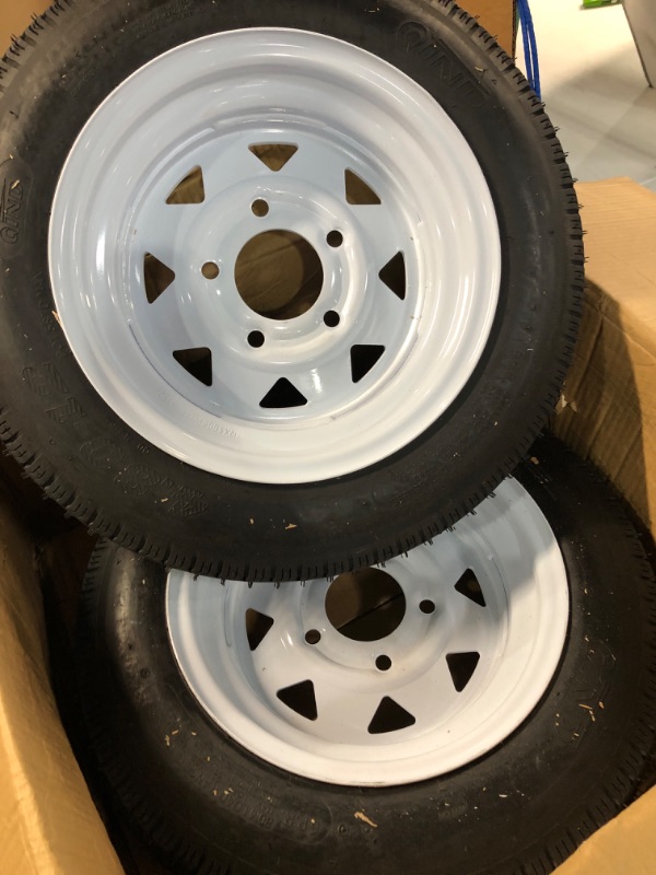 Photo 3 of 4.80-8 Trailer Tires On Rims 4.8-8 480-8 4.80 X 8 with 8" Rims, 4 Lug on 4", Load Range C, 6PR Wheel White Spoke, Set of 2 4.80x8 Trailer Tire