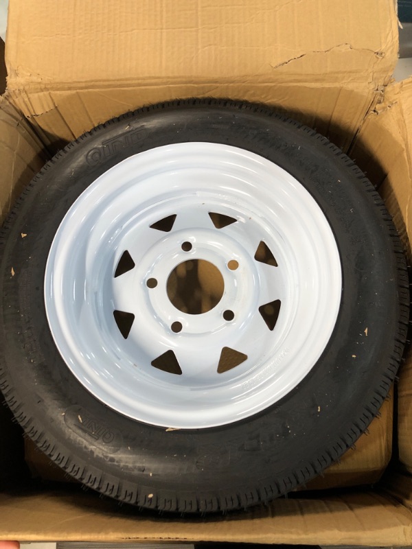 Photo 1 of 4.80-8 Trailer Tires On Rims 4.8-8 480-8 4.80 X 8 with 8" Rims, 4 Lug on 4", Load Range C, 6PR Wheel White Spoke, Set of 2 4.80x8 Trailer Tire