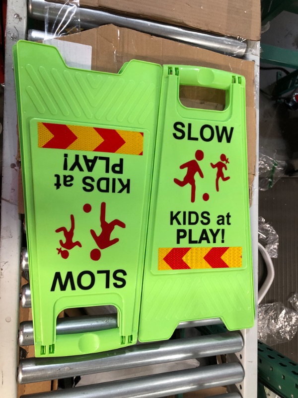 Photo 4 of [Brand New] Children at Play Safety Signs, 2 Pack - Lime Green