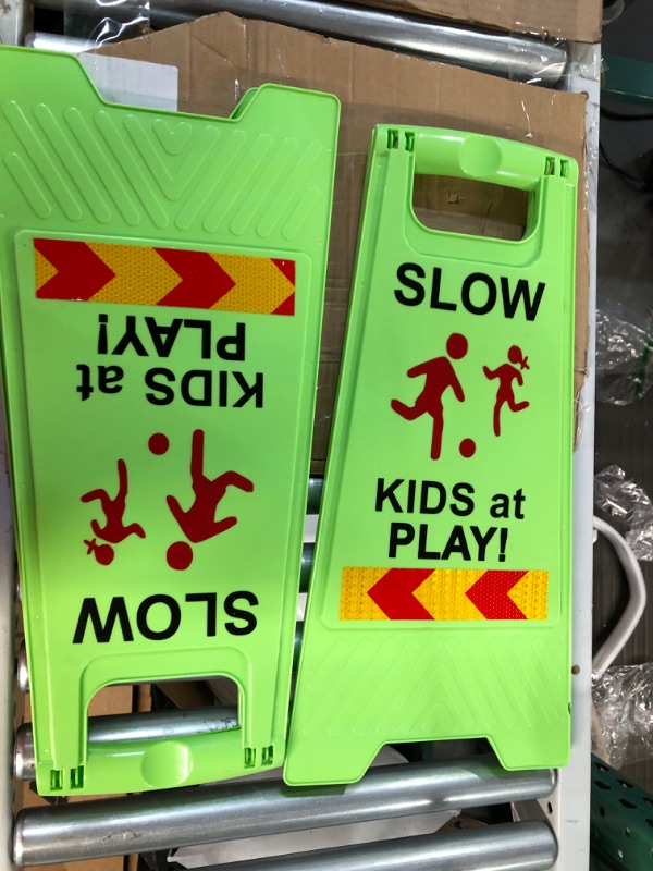 Photo 3 of [Brand New] Children at Play Safety Signs, 2 Pack - Lime Green