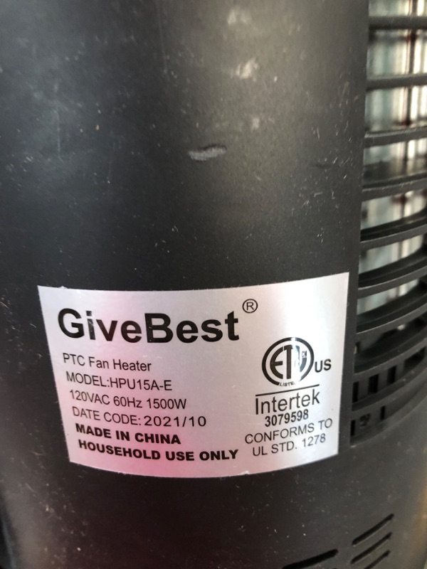 Photo 1 of GiveBest 22" Space Heater, 1500W Fast Heating Portable Electric Heater with Thermostat