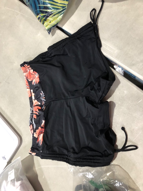 Photo 3 of Yonique Womens Tankini Swimsuits Athletic Two Piece Tummy Control Bathing Suits with Shorts Modest Tank Tops Black & Orange Floral Large