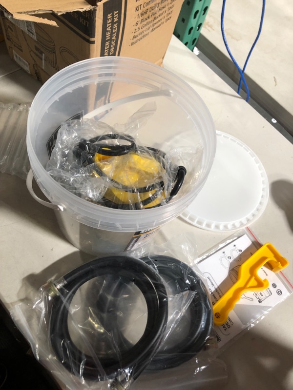 Photo 1 of 6699 Tankless Heater Descaling Flush Kit Includes Submersible Water Pump with Adapters 2.5 Gallons Pail with Bucket Lid Opener and Two 3/4" GHT X 6FT PVC Rubber Black Hoses Easy Installation to Clean