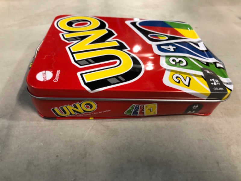 Photo 3 of *SMASHED/SEE PICS** UNO Family Card Game, with 112 Cards in a Sturdy Storage Tin