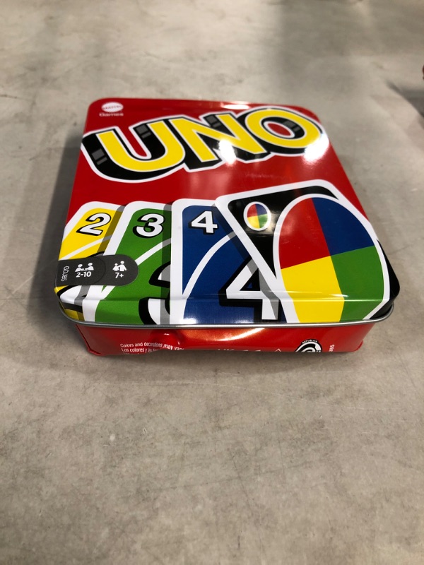 Photo 2 of *SMASHED/SEE PICS** UNO Family Card Game, with 112 Cards in a Sturdy Storage Tin