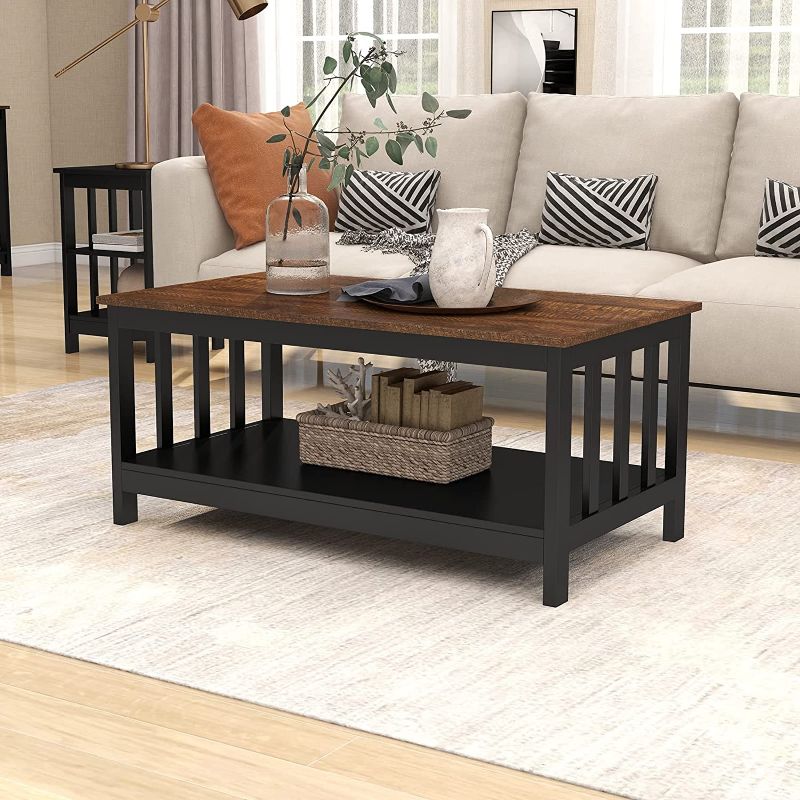 Photo 1 of **SEE NOTES**
ChooChoo Farmhouse Coffee Table, Black Living Room Table with Shelf, 40 Inch
