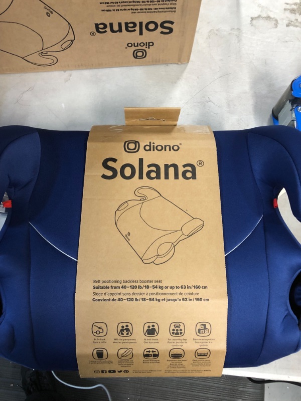 Photo 2 of Diono Solana, No Latch, Single Backless Booster Car Seat, Lightweight, Machine Washable Covers, Cup Holders, Blue 2021