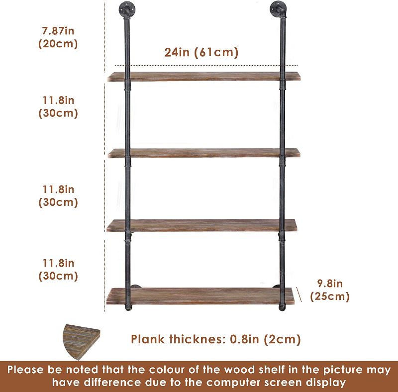 Photo 1 of **SEE PICTURES** GWH Industrial Pipe Shelving Wall Mounted - (4 Tier - 24in) Rustic Metal Floating Shelves